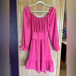Pink Long Sleeve Scoop Neck or Off shoulder Sundress